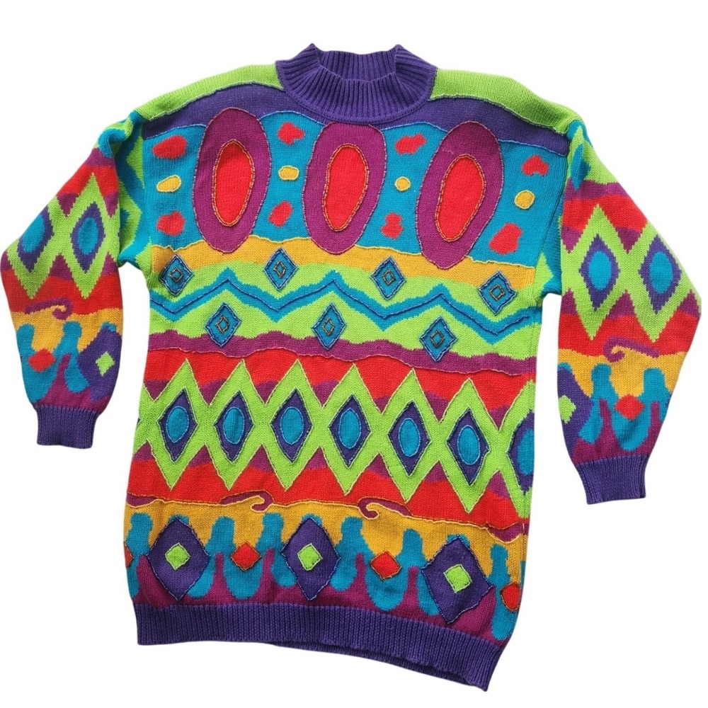I.B. Diffusion Sweater Womens L Multicolor Vintage 1992 Beaded Geometric